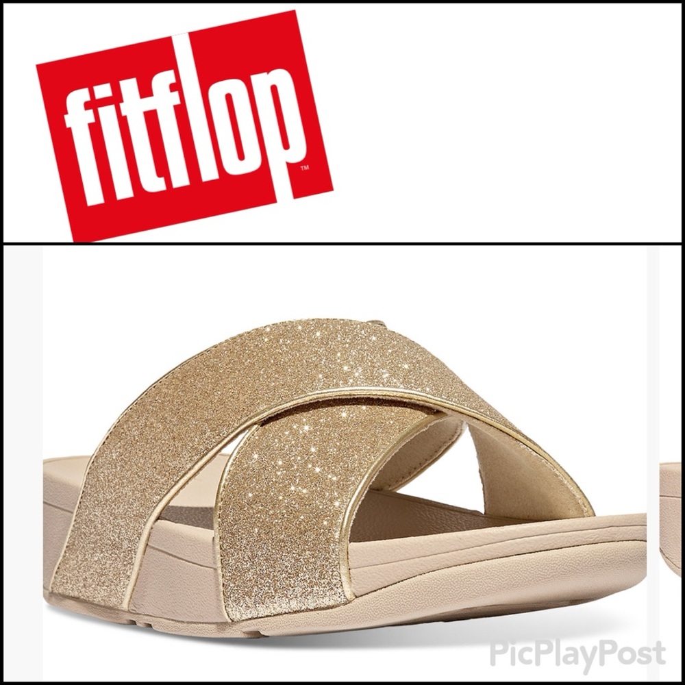 FITFLOP LULU CRISS X GOLD Glitterdust SHIMMER Sandal SLIDES NWT 8